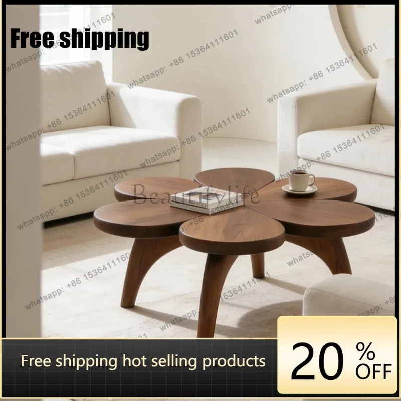 YJ New Chinese Style North American Black Walnut Coffee Table for Living Room Home Solid Wood Coffee Table Modern