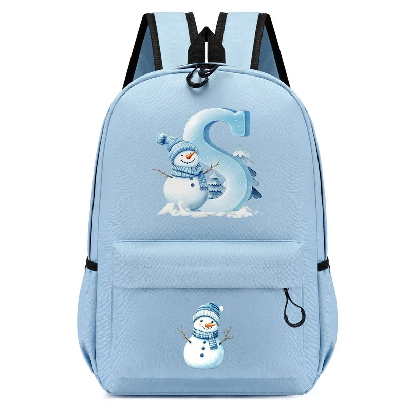Snowman Print 26 Letter A-Z Backpack for Toddler Girls Boys Schoolbag Xmas Christmas Casual Kids Kindergarten Travel School Bag