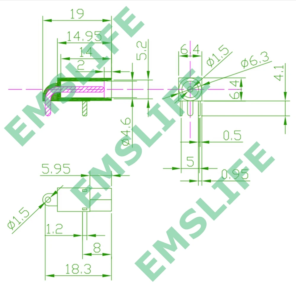 3 PIN Socket EEG Electrodes High Temperature Connector male pwb socket For DIN 1.5mm ECG ECG Holter Leadwire Plug Holter cable
