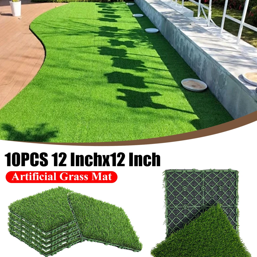 

10 шт. 30x30 см реалистичные квадратные плитки из искусственной травы, соединяющиеся между собой, для декора пола внутри и снаружи помещений