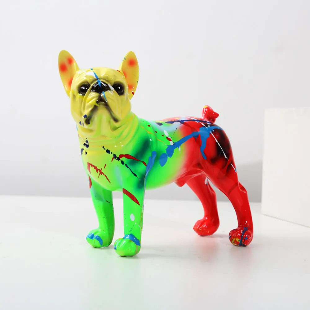 Creative Modern Art Fluorescence Spray Color Bulldog Statue Home Decoration Wine Cabinet Pet Dog Desktop Home Furnishing Decor