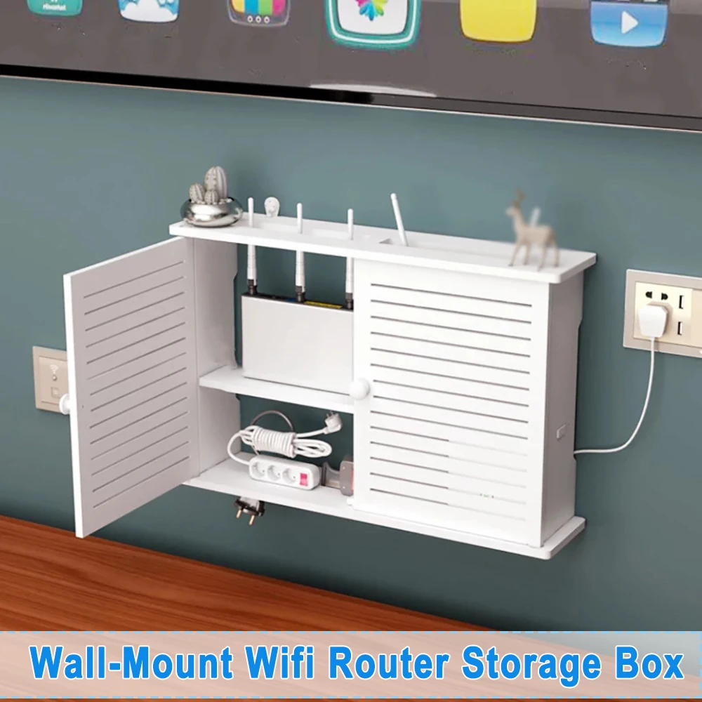 

Настенный ящик для хранения Wi-Fi-маршрутизатора, декоративная коробка для дома, гостиной, белая деревянная полка для хранения, простая установка без ударов