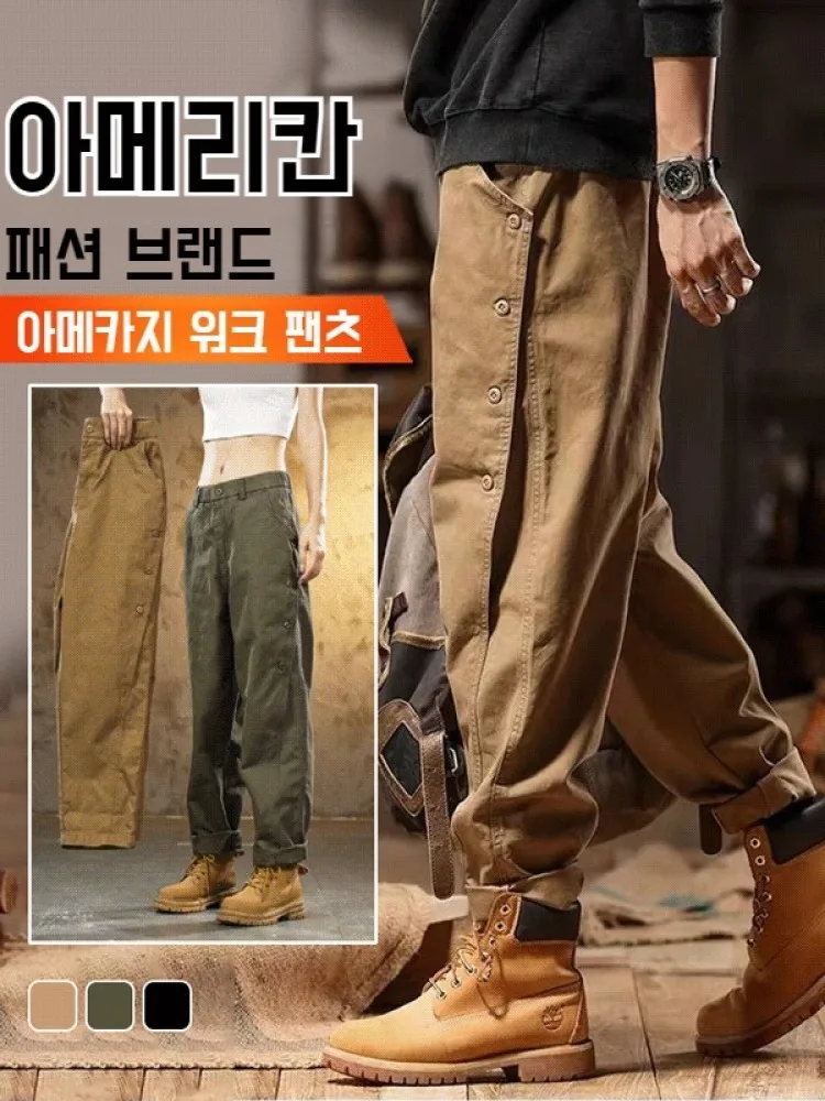 Men's Cargo Pants South-Wed Big-size Heavy-straight Pants Design Casual Pants Fashion American Buckle Cargo Pants