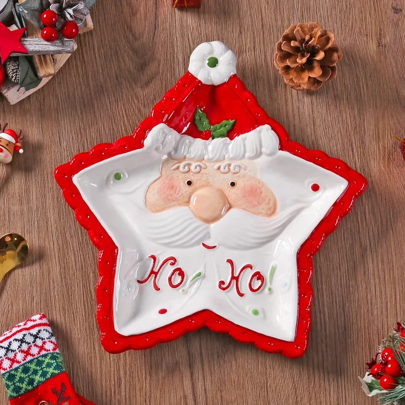 

Трехмерная ручная роспись, обеденная тарелка с Санта-Клаусом, фарфоровая тарелка под глазурь для завтрака, тарелка приглушенной сумы, Рождественская посуда