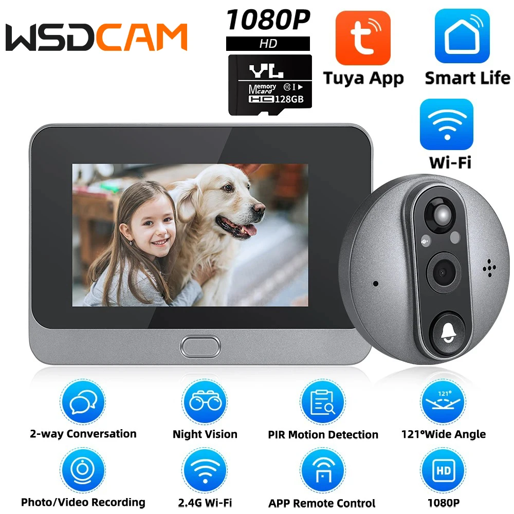 

WSDCAM Tuya WIFI Peephole Doorbell PIR Night Vision Video Doorbell 5000mAh Smart Doorbell Two-way Intercom Digital Viewer