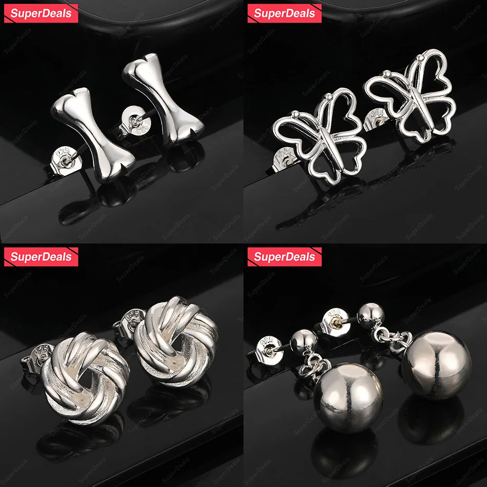 

SuperDeals 925 Sterling Silver Dog Bone Butterfly Bead Multi-Circle Interwoven Stud Earring Elegant Women Birthday Party Jewelry