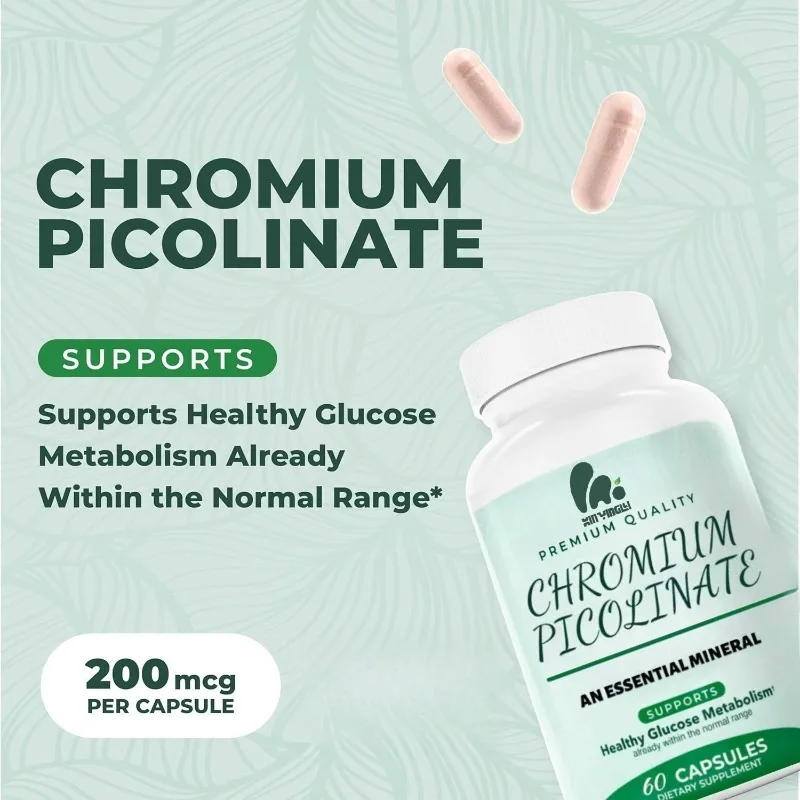 Suplemento de picolinato de cromo de 200 mcg soporte de salud mineral esencial -60 cápsulas