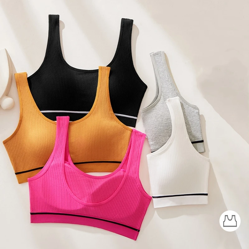 Women Cotton Bra Tops Female Soft Seamless Underwear Sexy Lingerie Solid Color Padded Sports Top Round Neck Wireless Bras