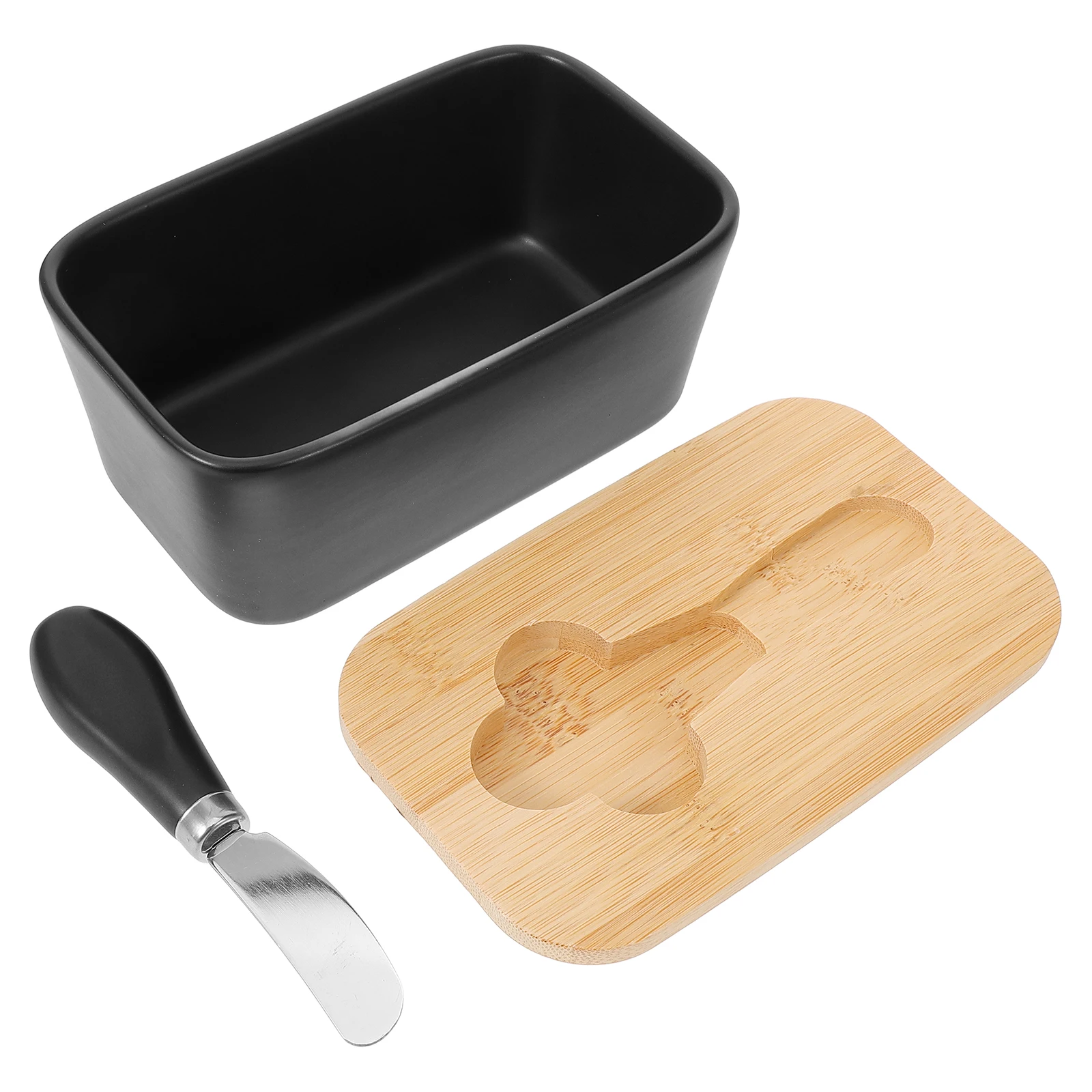 

Ceramic Butter Dish Container with Lid Black BUTTER Box Tray Plate Storage Kitchen Large Rectangle Sealed Holder Cheese