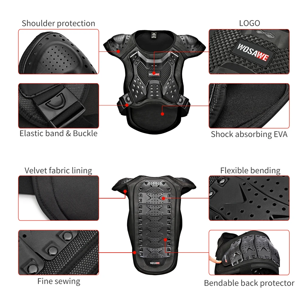 WOSAWE Unisex Motorcycle Armor Jacket Motocross Armor Vest Chest Shoulder Hand Joint Protection Spine Chest Gear