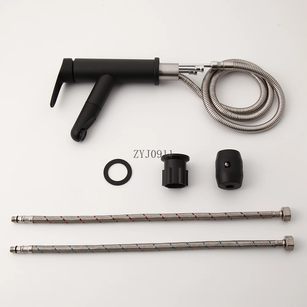 Bathroom Basin Mixer Faucet Deck Mounted Chrome Polish Pull Out Stream Spray Hot & Cold Mixer Matte Black Faucet