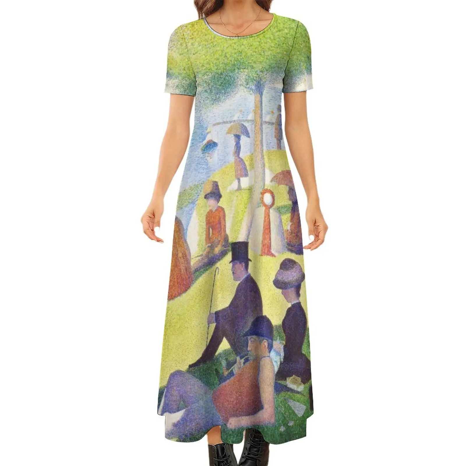 

A Sunday Afternoon on La Grande Jatte - Georges Seurat Round Neck Short Sleeve Dress Women"s summer long dress Party dresses