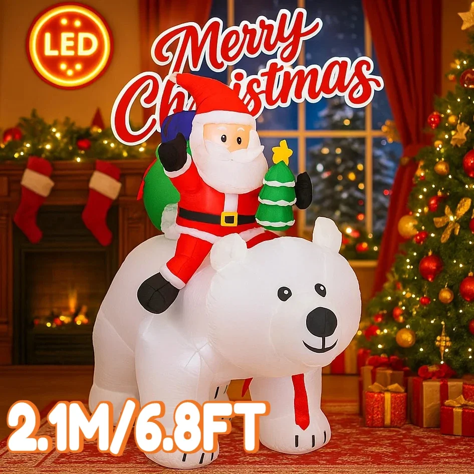 2,1 M/6,8 pies inflable Santa Claus montar oso Polar luces LED decoraciones para el hogar juguetes patio adornos de Navidad suministros de decoración navideña