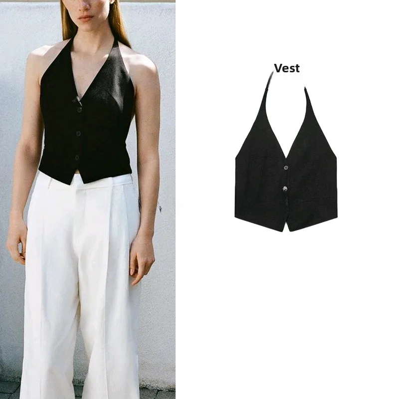 

Spring Summer Women's Linen Blend V-Ne Bal Knot Neline Vest Tank Top Commute Sle ort Length Single Button