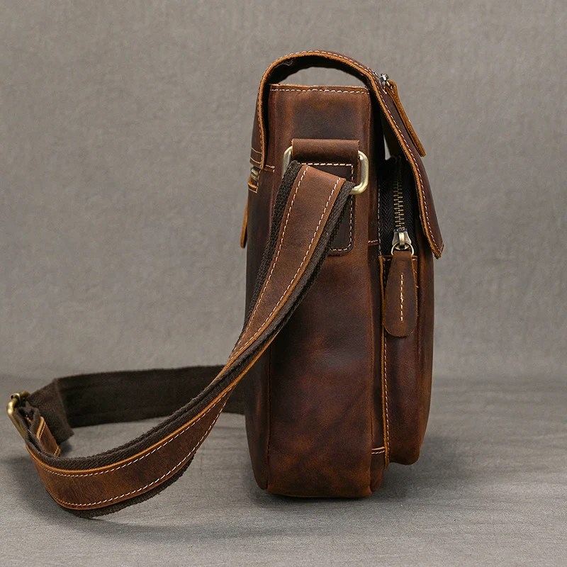 كريزي هورس جلد الرجال حقيبة كتف جلد طبيعي حقيبة رافعة خمر نمط حقائب كروسبودي للرجل الذكور جلد البقر حقيبة ساعي