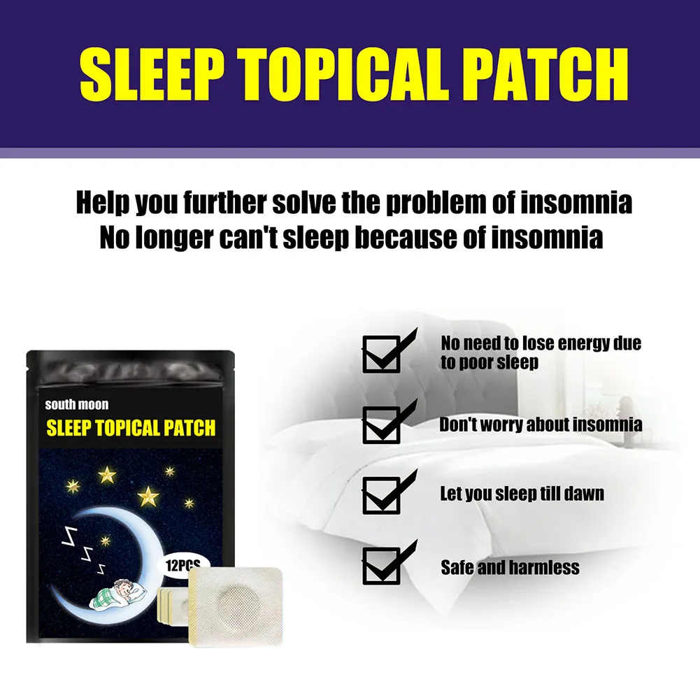 12pcs Natural Sleepy Aid Patch Herbal Medical Improve Insomnia Stickers Organic Herbal Sleeping Sticker Massage Relax Sticker