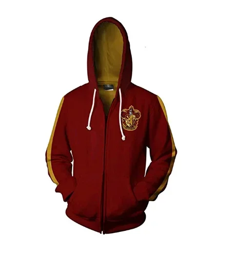 new Harried Cosplay College Gryffindor Badge Sweatshirt Zipper Hooded Sweater Porter Slytherin Hufflepuff Ravenclaw Top Jacket