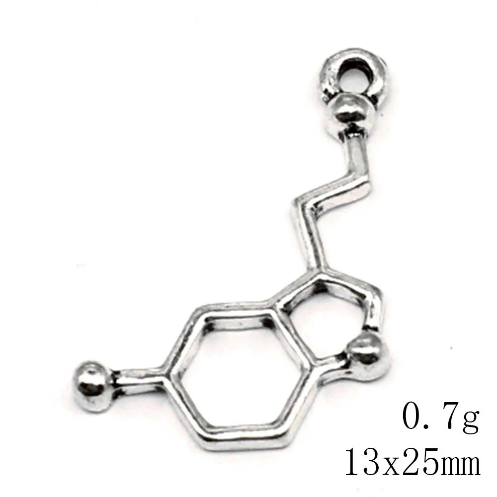 10pcs 13x25mm Chemical Molecules Charms Women Pendant Craft Best Friends Jewelry Antique Silver Color