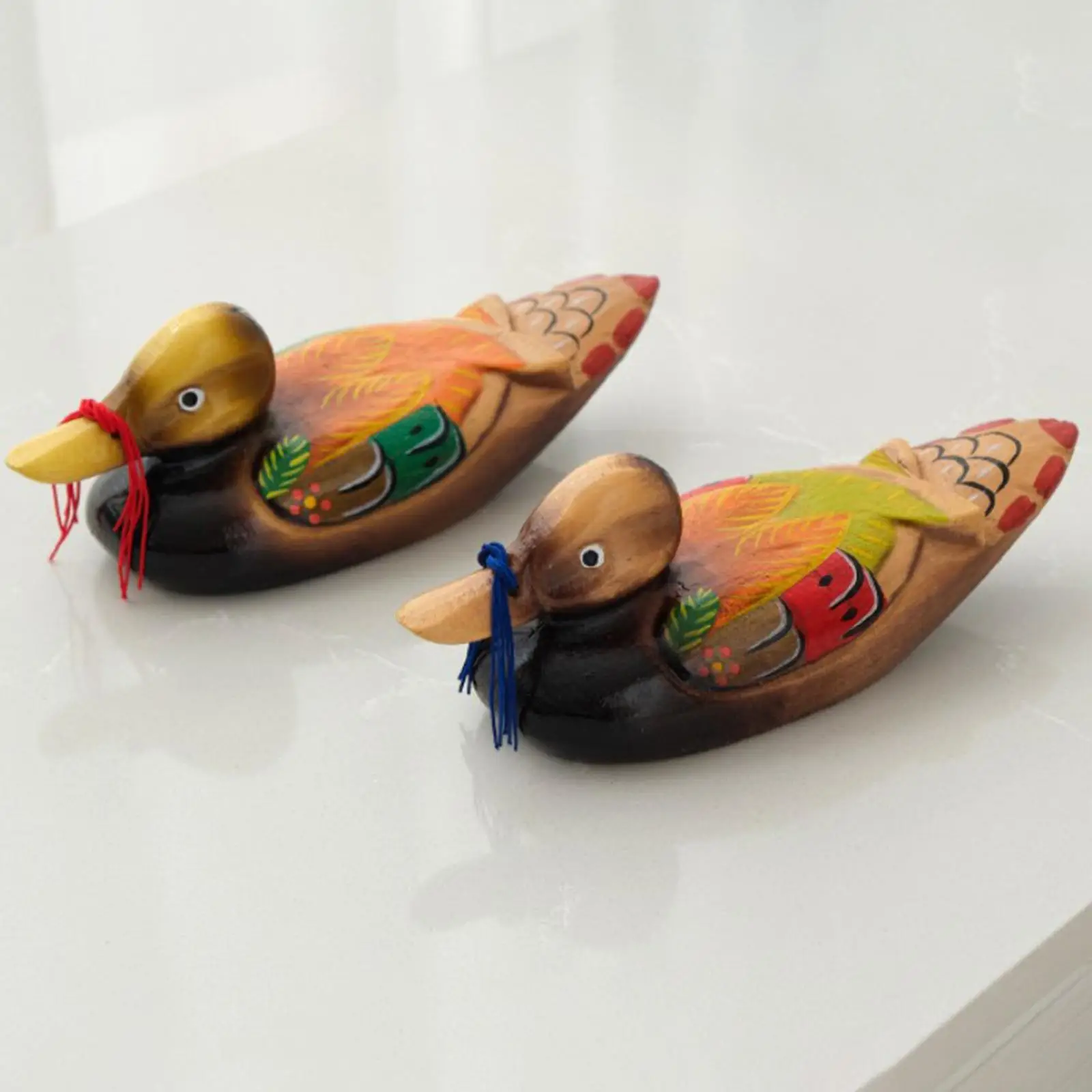 

2x Wood Painted Mandarin Duck Ornaments Mandarin Figurines Handmade Gifts Duck Statues Home Decor for Tabletop Shelf Bedroom