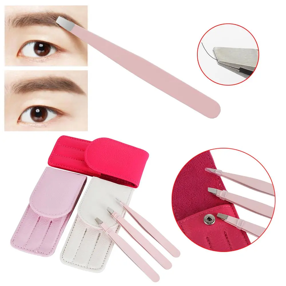 3 PCS/Set Beauty Makeup Tools Point Tip/Slant Tip/Flat Tip Brow Trimmer False Eyelash Clip Eyebrow Tweezer Hair Removal