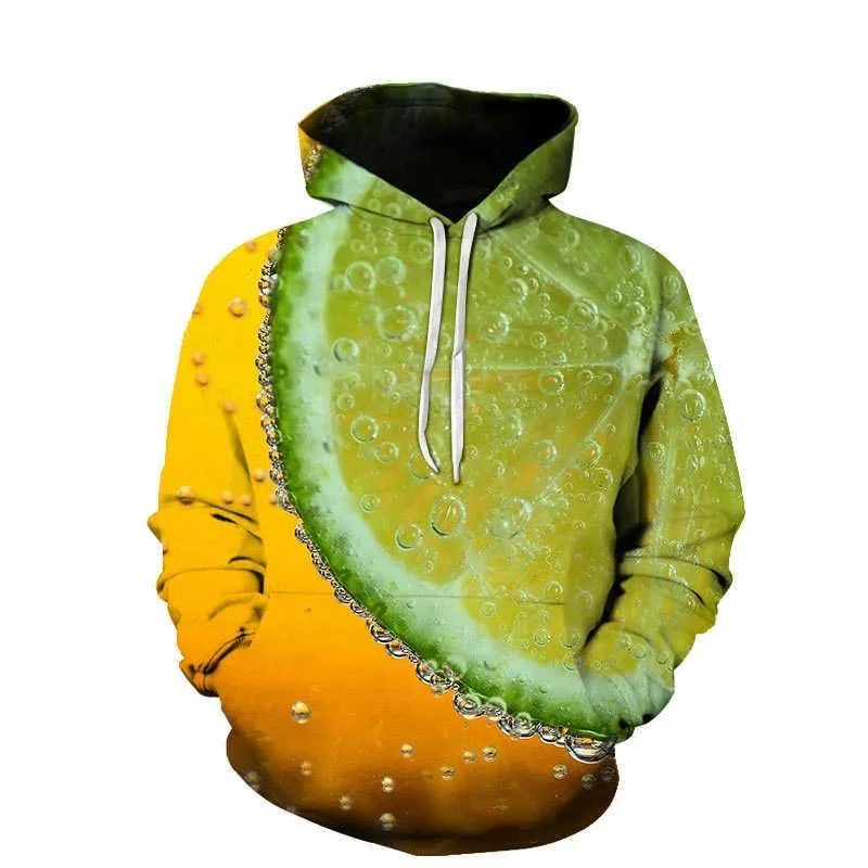 Funny Orange Strawberry Hoodie for Men Long Sleeves Kiwi Grape Fruit Pattern Sweatshirts Women Cool Streetwear Hoodies