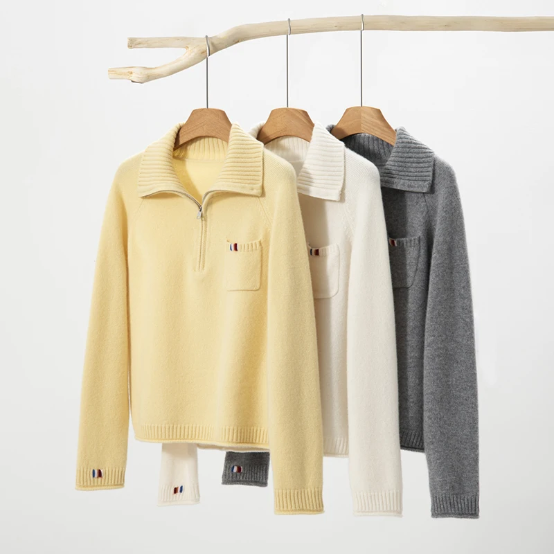 2026 New Women's Turtleneck Half Zip Pullover 100% Cashmere Business Casual Warm Sweater Autumn Winter Daily Versatile Knit Top