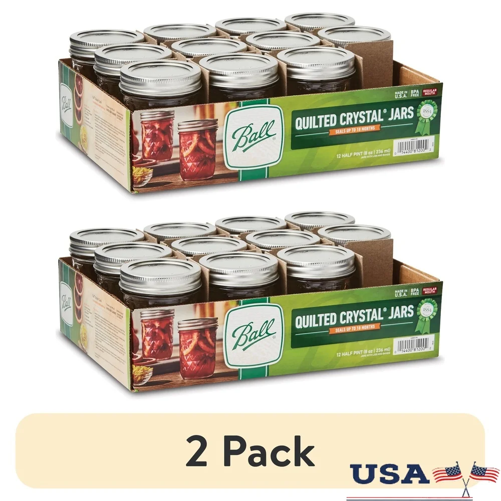 

12 упаковок стеганых хрустальных банок Mason, 8 унций, обычный рот, не содержит BPA, с крышками, лентами, безопасными для морозильной камеры, идеальные подарки для консервирования и рукоделия