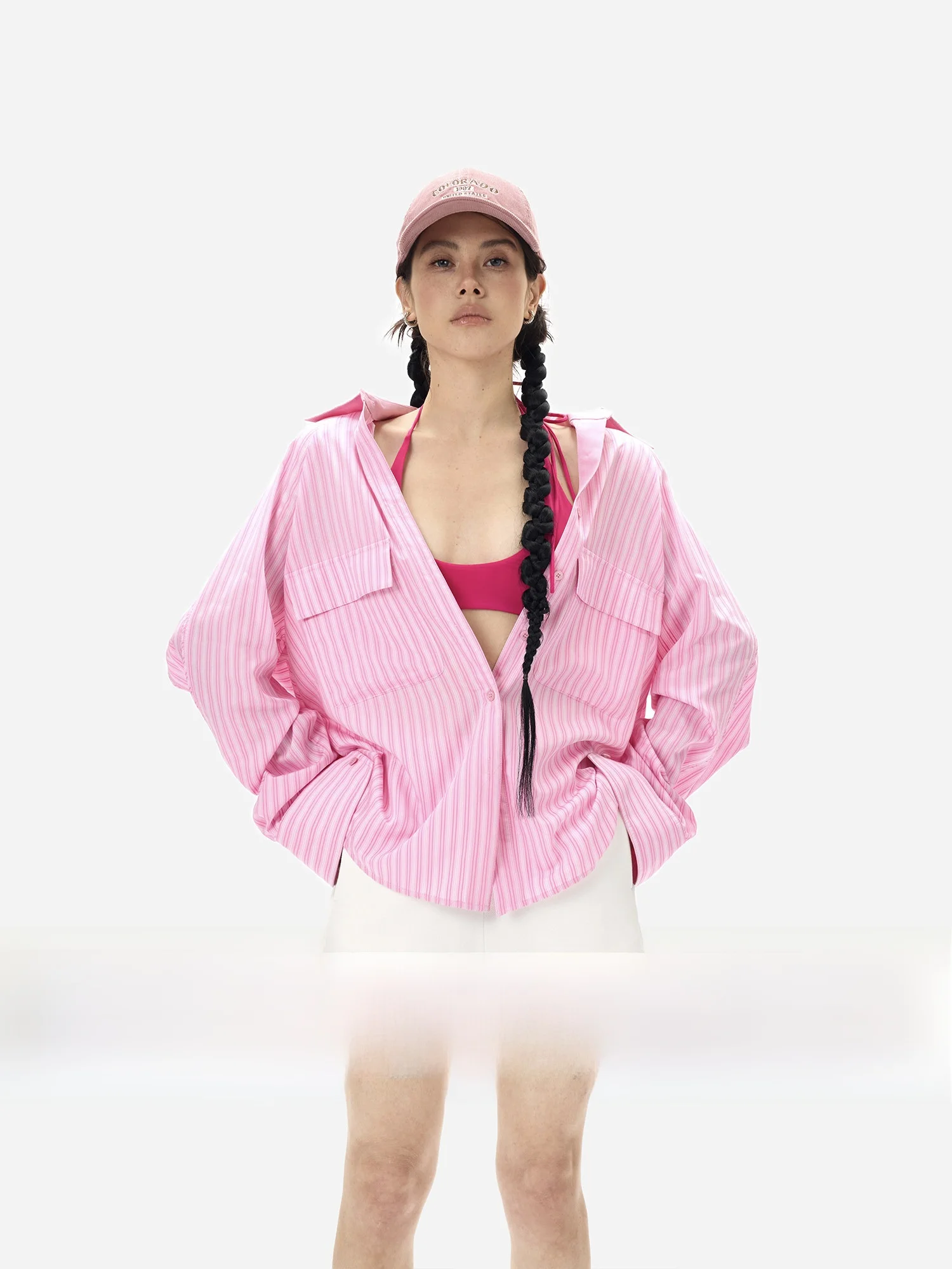 

eGuYue Stripes Edition Ultra-Thin Holiday Sunscreen irt Women's Loose Fit Long Sve Striped Button-Up irt