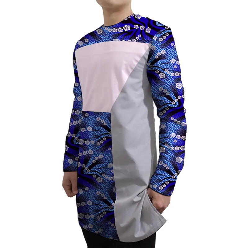 

White/Gray Patchwork Men's Nigerian Shirts O-Neck Modern Design Sector Patchwork Tops African Couture Wedding Party Wear
