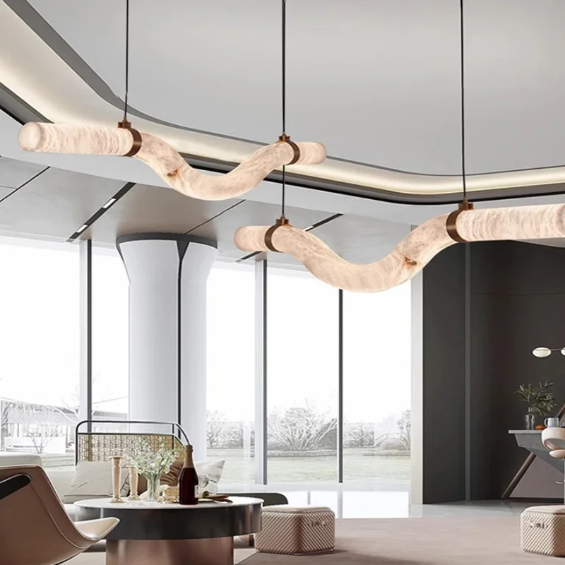 

2025 Postmodern New Minimalist Art Restaurant Living Room Bedroom Light Luxury Circular Imitation Marble Pendant Light