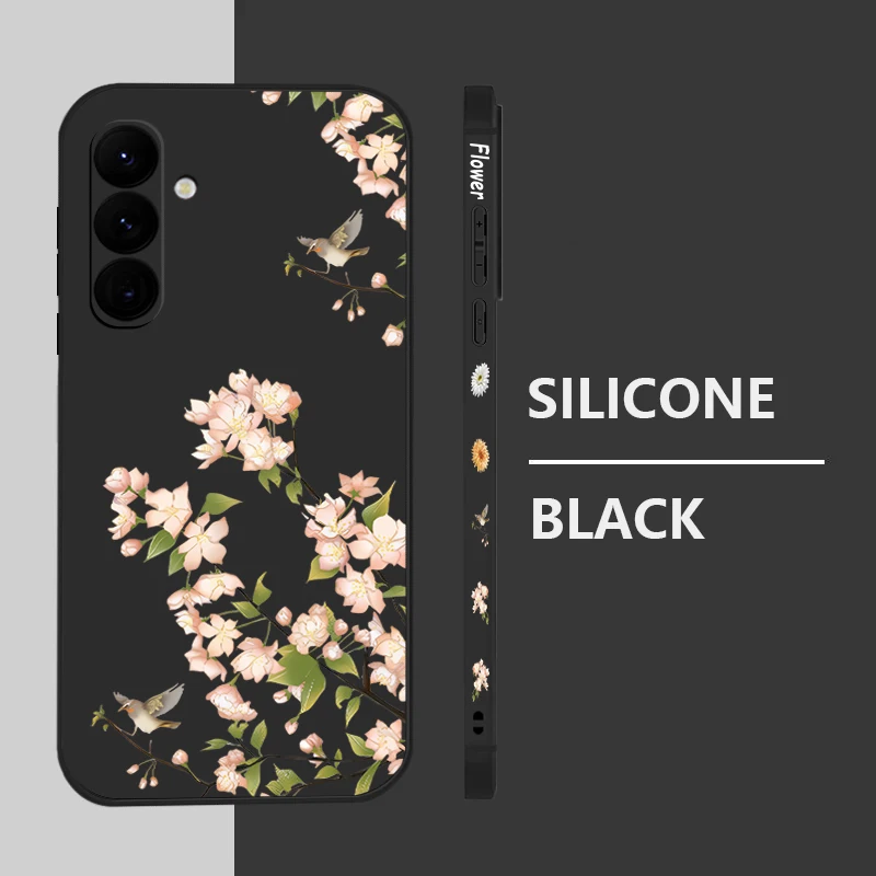 Pink Flowers Pattern Phone Case For Samsung Galaxy A55 A53 A54 A35 A15 A16 S25 S22 S23 S24 Ultra S23 FE Soft Hand Lanyard Cover