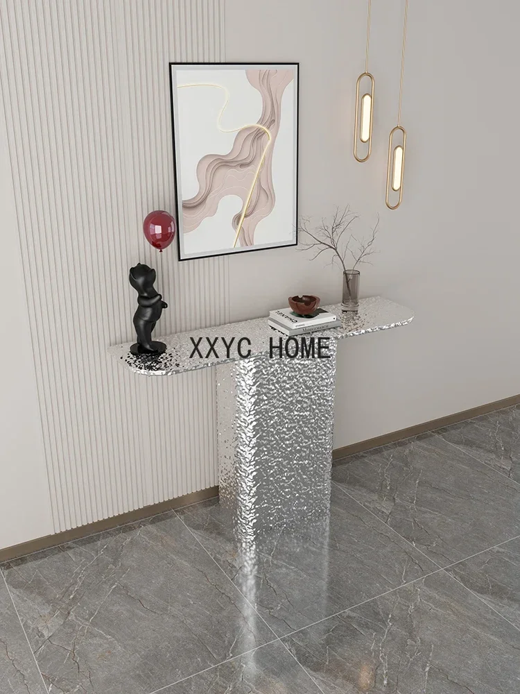 TAO Stainless Steel Water Ripple Semicircle Light Luxury Console a Long Narrow Table Modern Minimalist
