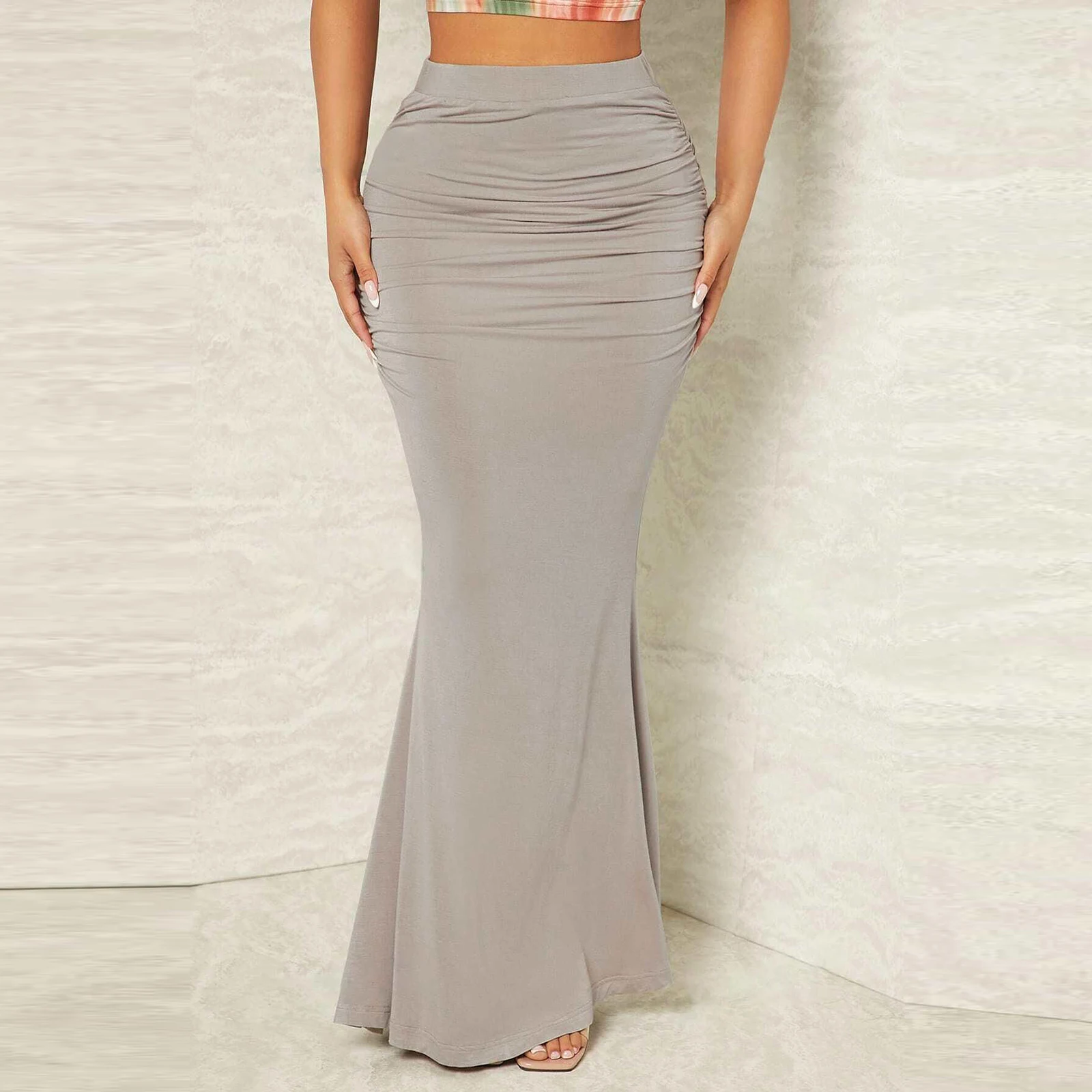 فستان نسائي رفيع ومثير وضيق، مناسب للاستخدام اليومي عالي الخصر للتخسيس ومطوي على شكل ذيل السمكة، فستان أنيق للحفلات المسائية