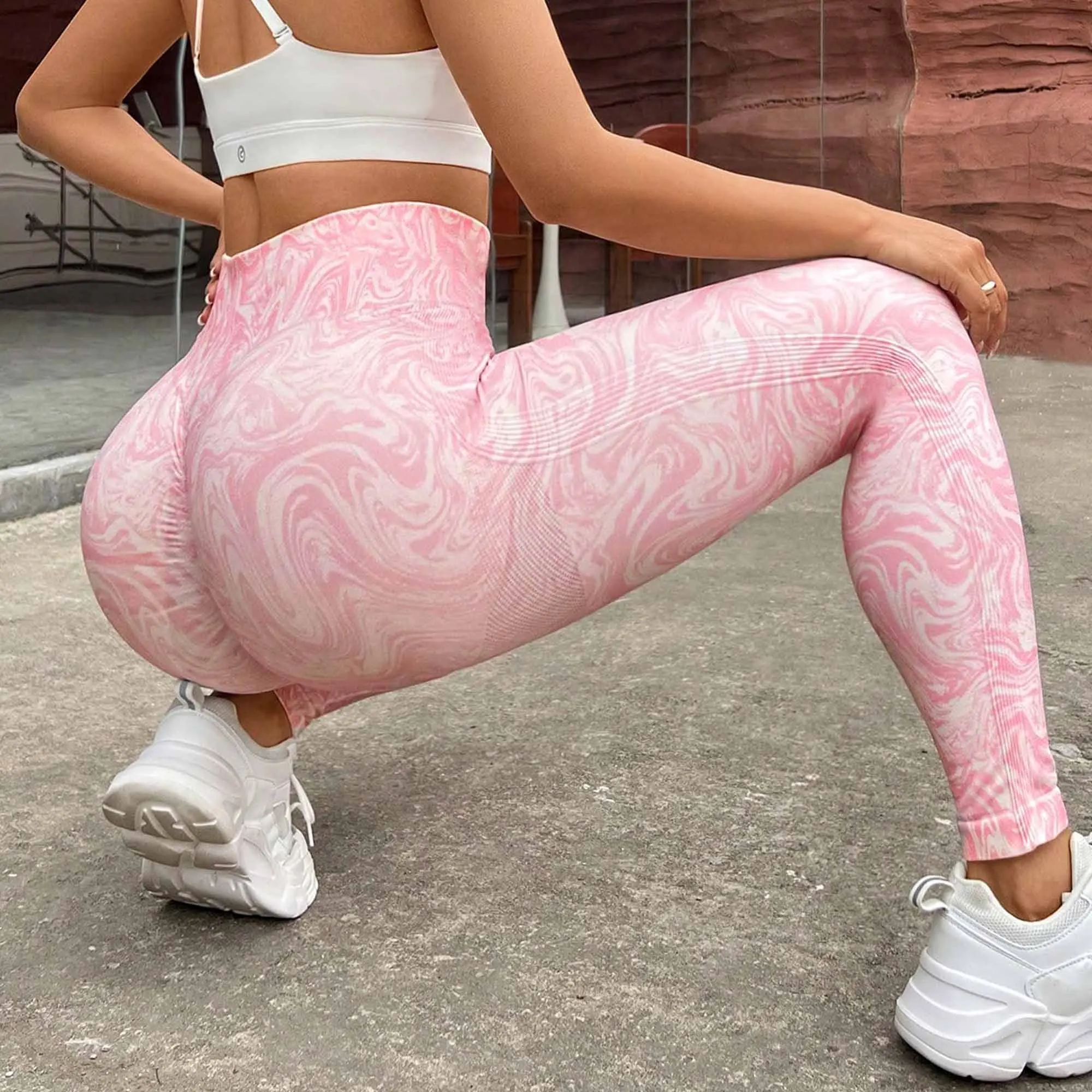 

Printed Pink Legings Sports Women Fitness High Wais Ttights Push Up Running Yoga Pants Energy Seamless Leggings Gym Leggins