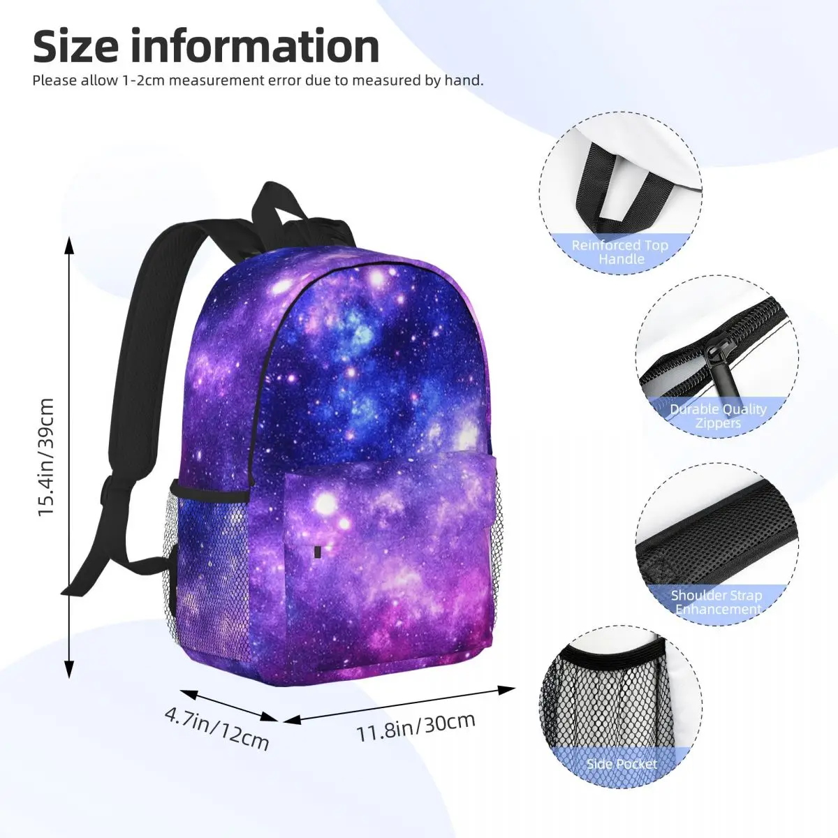 Purple Blue Galaxy Nebula Backpack Student BookBag Children School Bag Laptop Shoulder Bags for Boys Girls