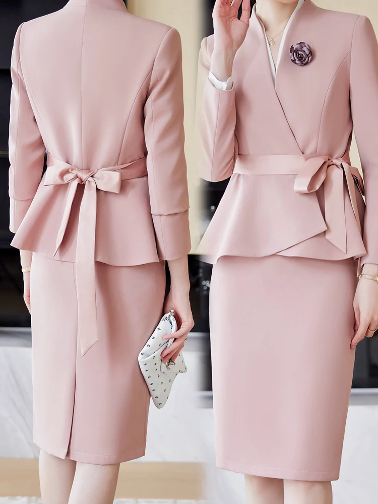 Quality Autumn Formal Blazer Skirt Sets Korean Female Womens Office Ladies Work Jacket Suit Skirt 2-piece Set 2023 Winter New