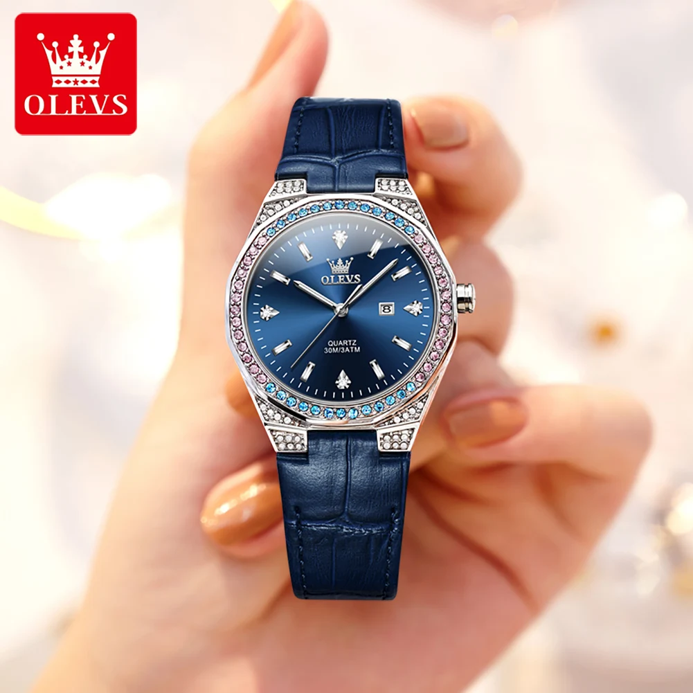 OLEVS Original Fashion Women Watch Leather Strap Waterproof Luxury Brand Wristwatch Fashion Elegant Ladies Watches Reloj Mujer