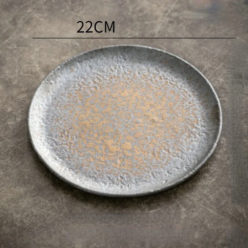 Stoneware Hammer Pattern Shallow Plate Hotel Round Western Food Steak Plate Tableware Snack Salad Fruit Sushi Plate Tableware - view 6