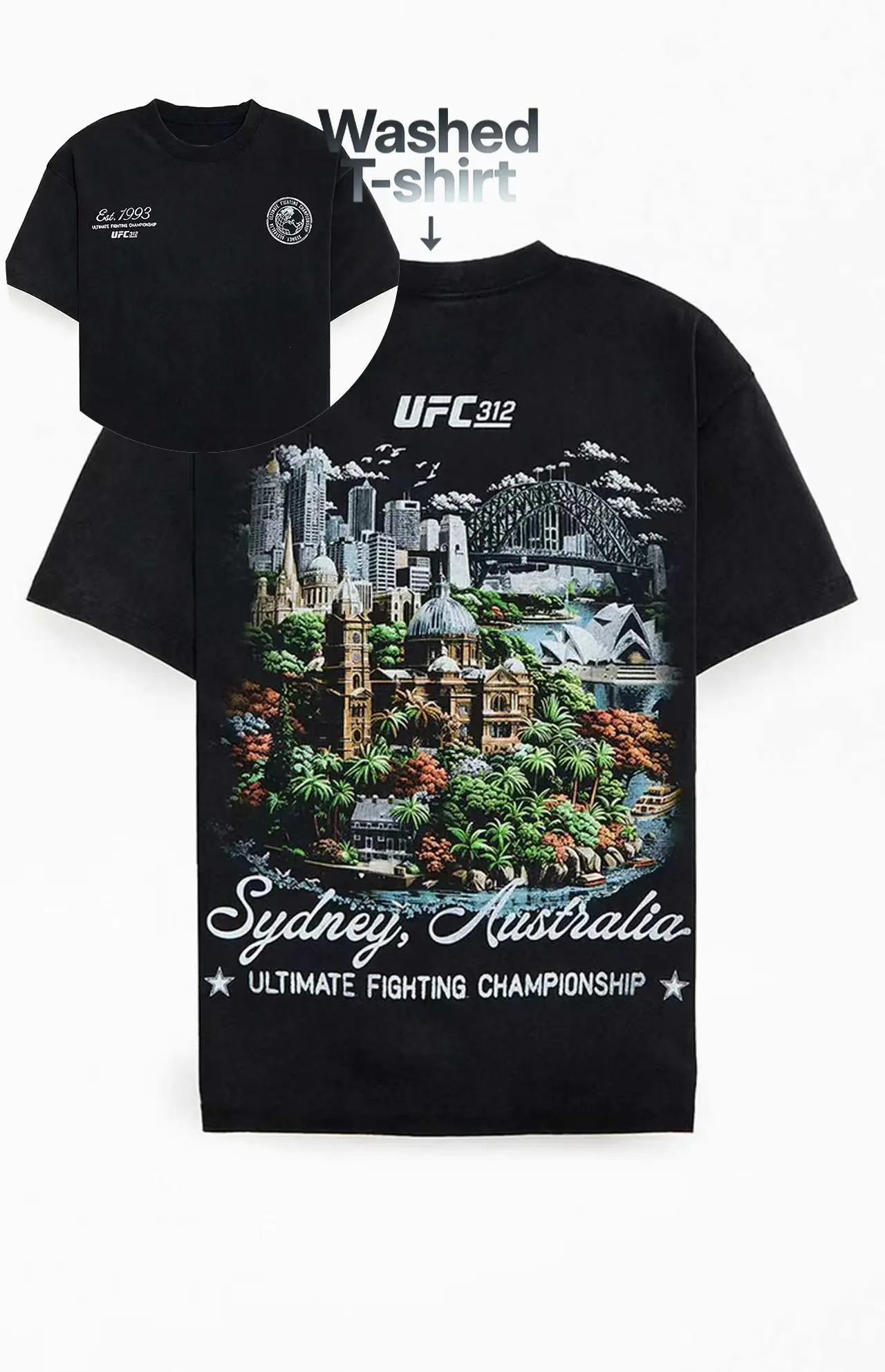 

2026 Summer UFC Utopia Washed T-shirt Unisex Vintage Short Sleeve Oversized Boxing Tattoo Print Signature Women Tee Breathable