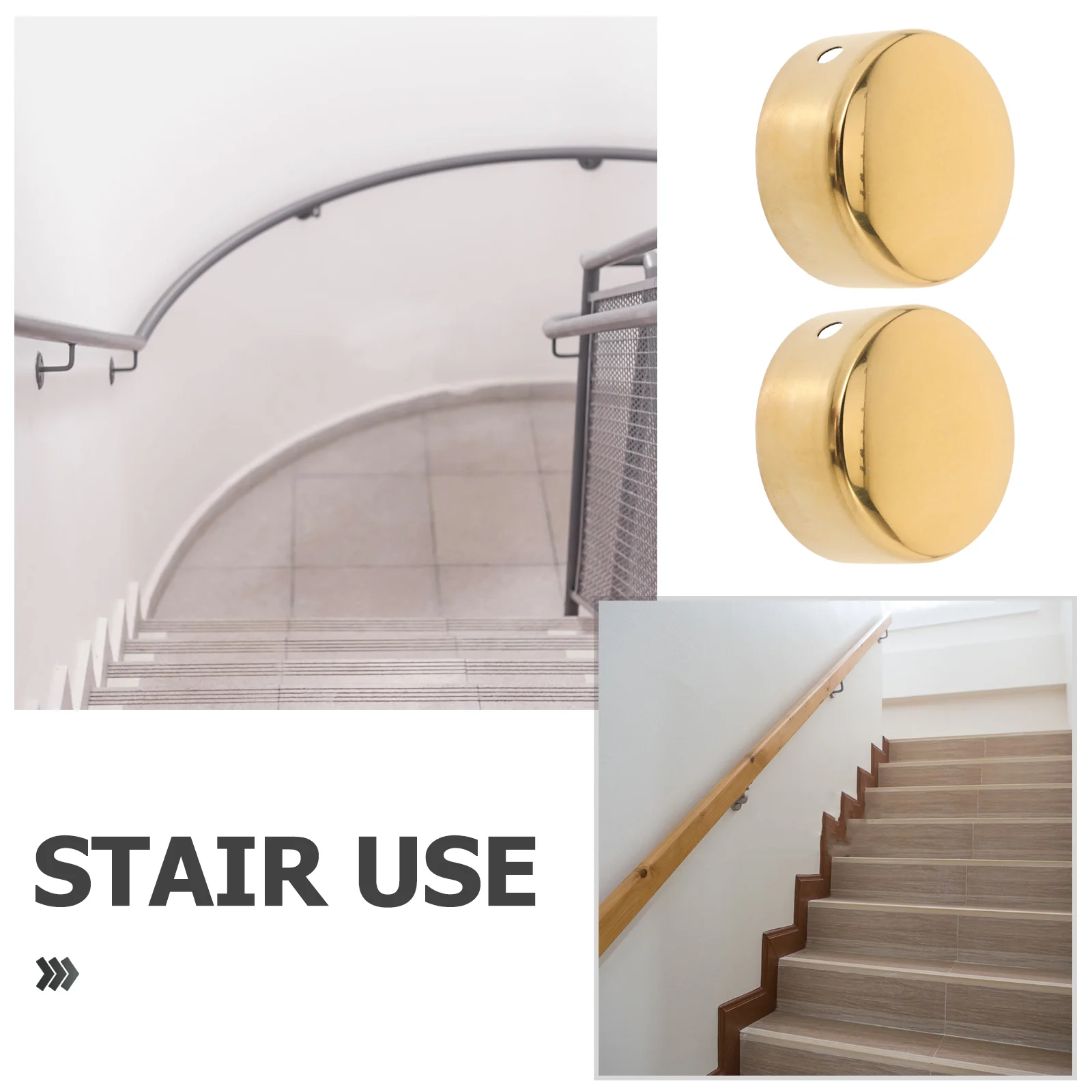 2pcs Stainless Steel Handrail Caps Golden Staircase Steps Cover Round Base Traffic Railing Guide Rail Cap