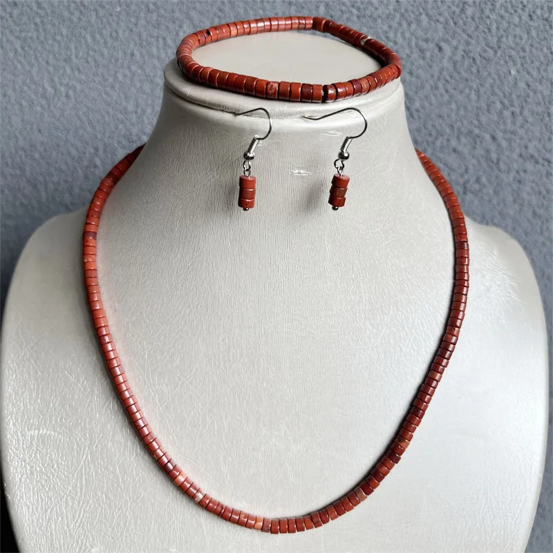 

2*4MM Heishi Blood Red Jasper Natural Stone Jewelry Sets Bead Necklace Earrings Bracelet Chain Choker Trendy Design Wedding