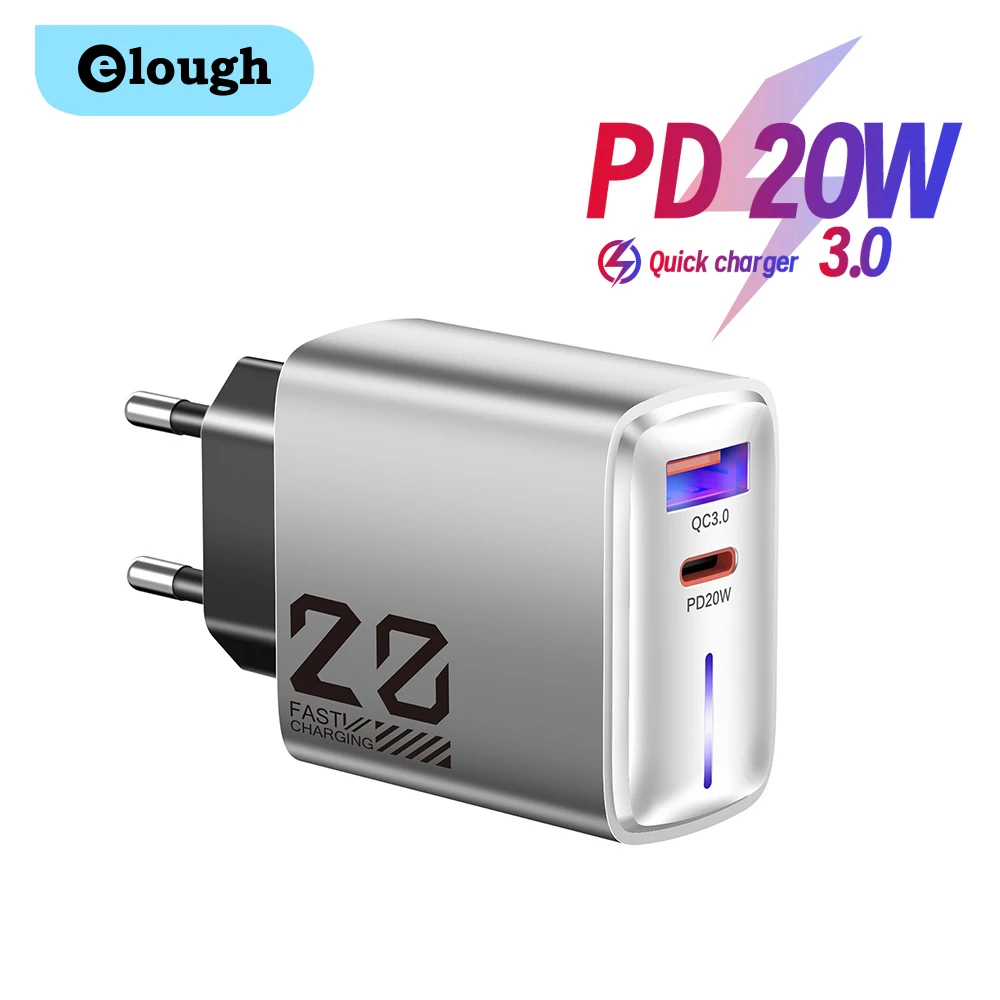 Elough PD20W USB Charger Fast Charging QC3.0 USB C Charger Type C Adapter For iPhone Xiaomi Sumsung Huawei Phone Quick Charge3.0