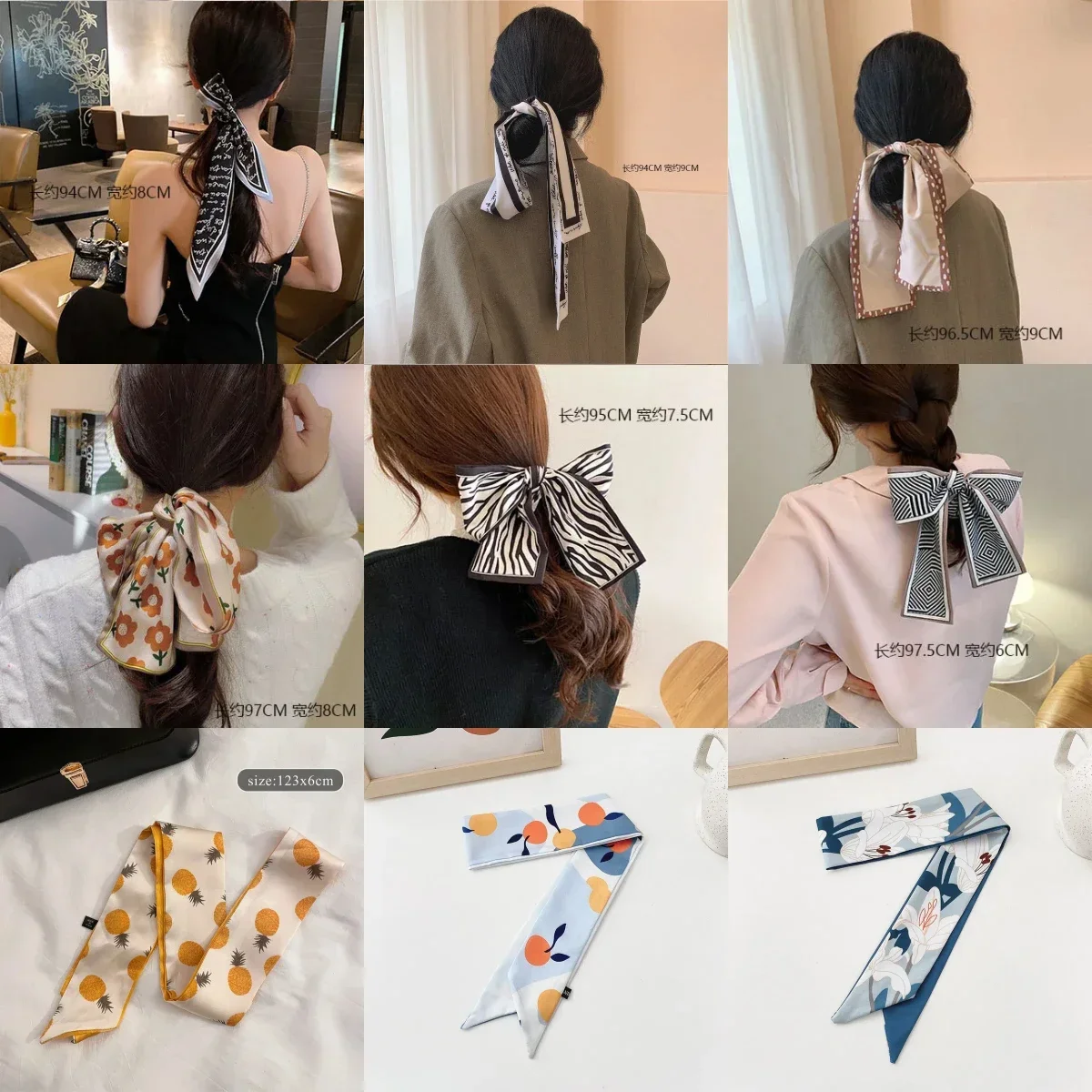 

Long Ribbon Silk Bow Hair Scarf Prints New Hair Tie Bandanas Headbands for Women Girls Ponytail Holder Ladies Hair Accessories