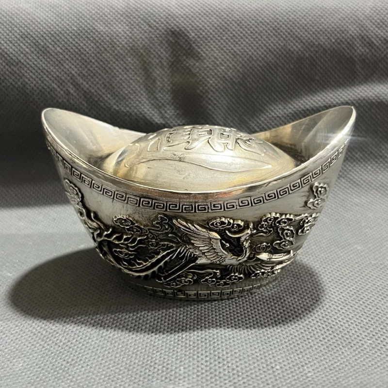 Antiqued silver ingot brass artifact solid copper ingot ornament home decor craft ingot desktop decoration