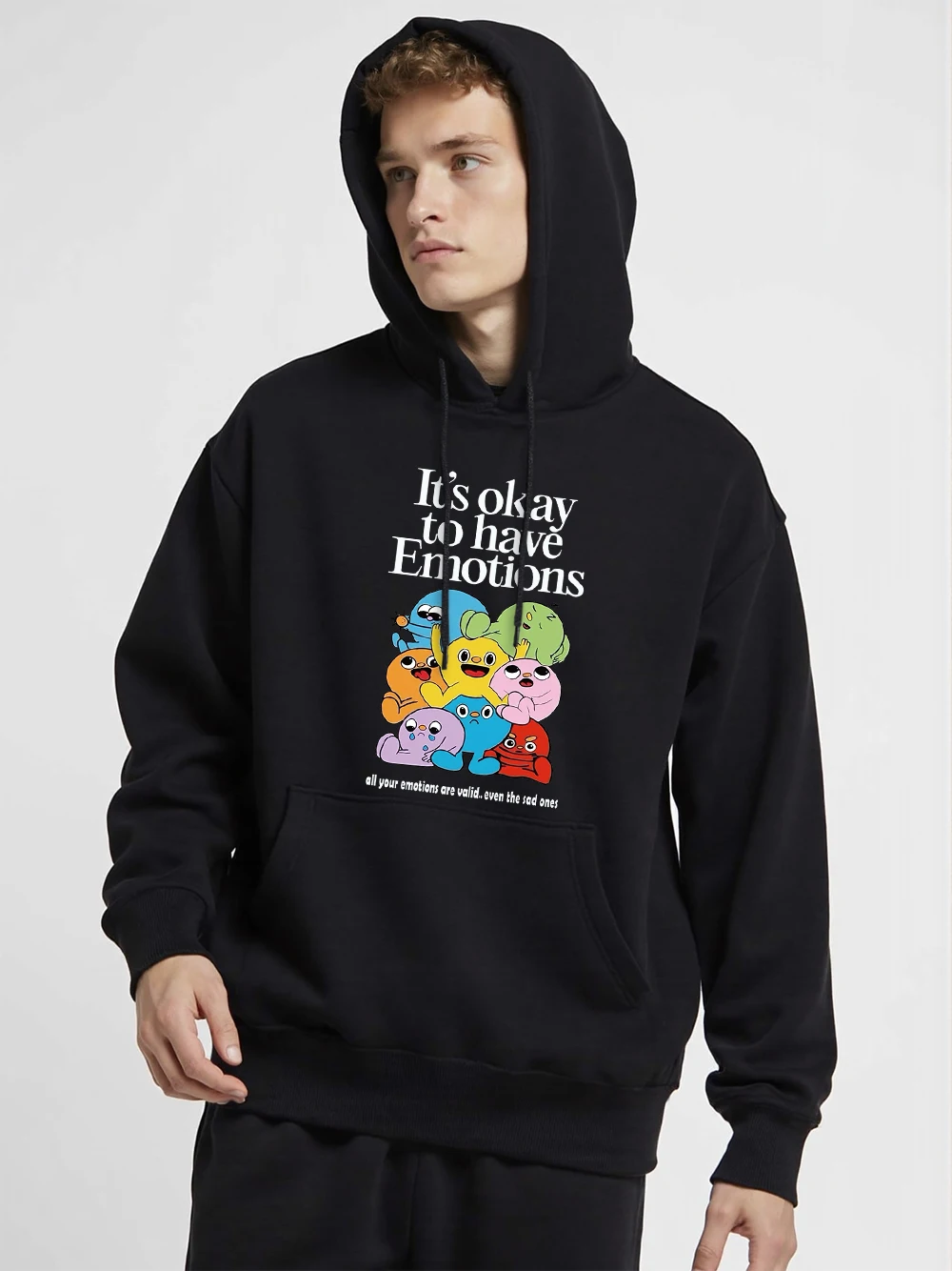 It'S Okay To Have Emotions Printing Hoodies Mens Basics Sporty Hoody Fleece Warm Soft Sweatshirt Casual Pocket Unisex Pullover