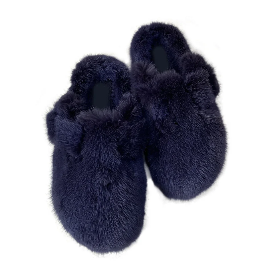 Fashion Fur Slippers Women Autumn Winter Vintage Close Toe Mules Shoes Woman Soft Sole Cork Slides Flat Outdoor Mink Slippers