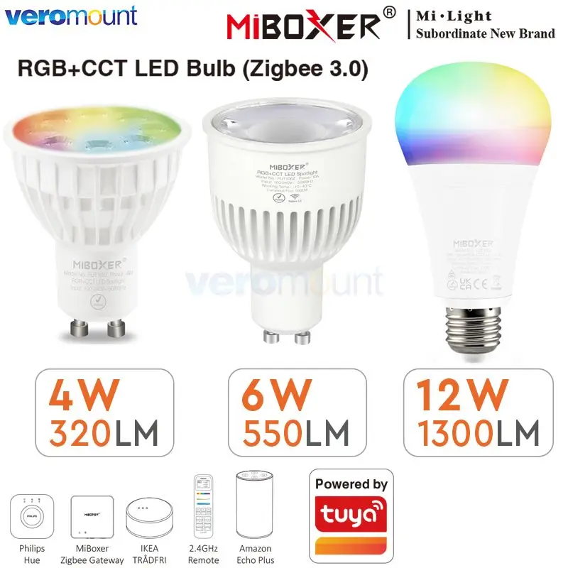 

MiBoxer Zigbee 3.0 RGBCCT LED Bulb FUT105ZR E27 12W FUT103ZR 4W FUT106ZR 6W GU10 WiFi Lamp APP Amazon Voice Control AC 110V 220V