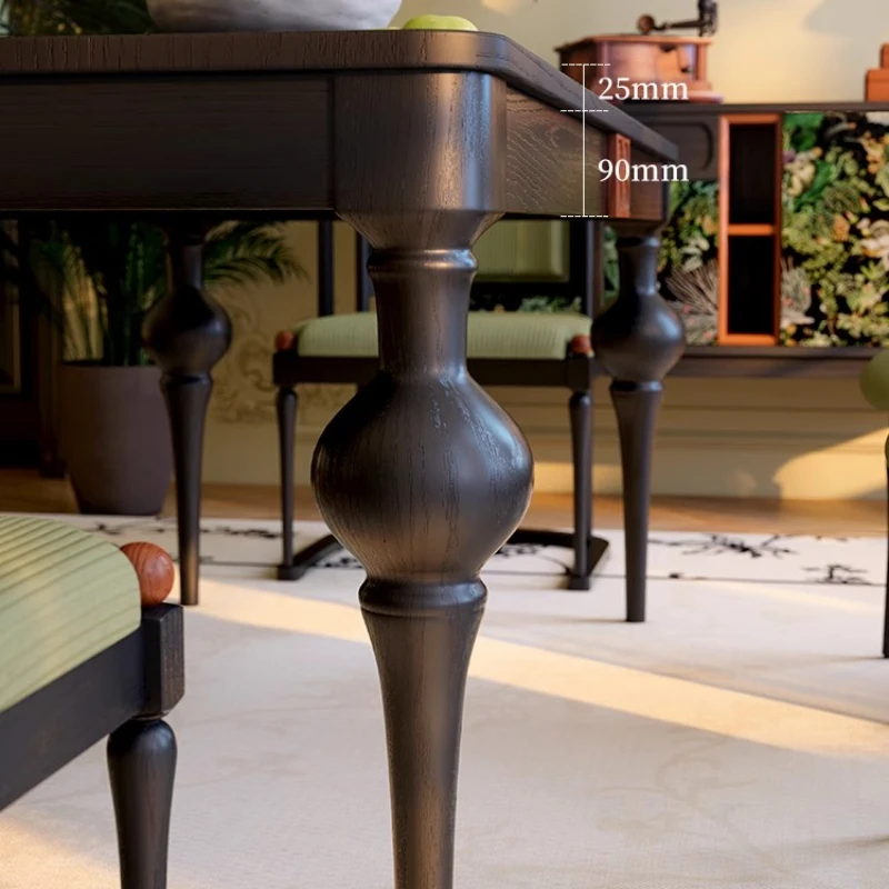 

French retro solid wood dining table restaurant home American simple black ash wood rectangular dining table