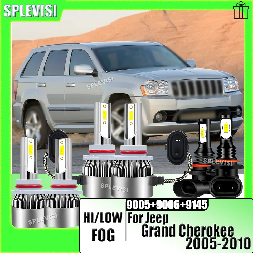 Eco & Economy Combo - Energy-Saving LED Headlight Foglamp Kit Aluminium For Jeep Grand Cherokee 2005 2006 2007 2008 2009 2010