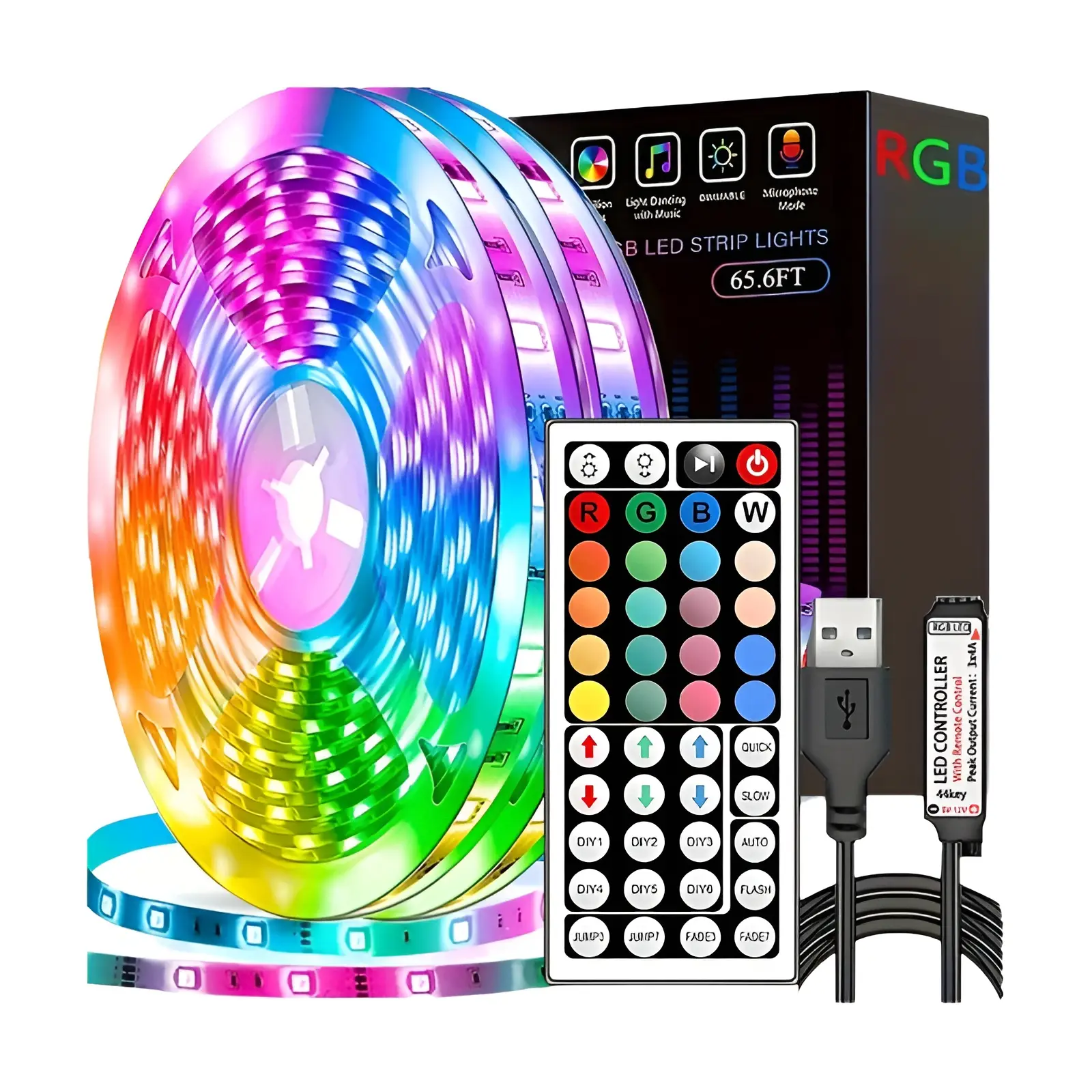 Luzes de tira led com 44 teclas controle remoto 1m 5m 10m 20m rgb fita led parede sala para casa quarto festa decoração tv backlight